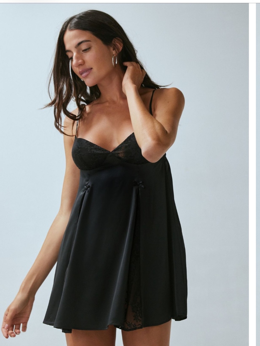 Urban Outfitters (Out From Under) Black Lace-Trim Satin Chemise